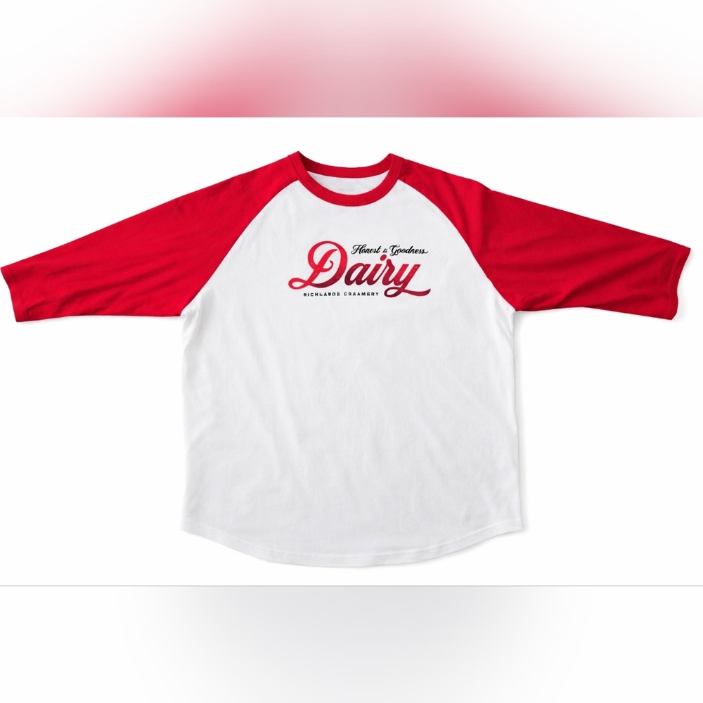 Sport-Tek Unisex XL Raglan Baseball Tee | Red & White Dairy Graphic Shirt | 100%